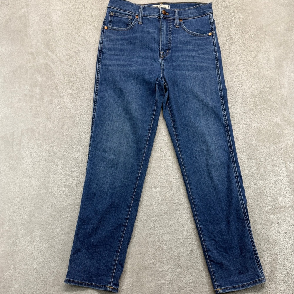 Madewell Jeans Women's 26 Stovepipe Blue High Rise Straight Leg Whiskered Denim‎